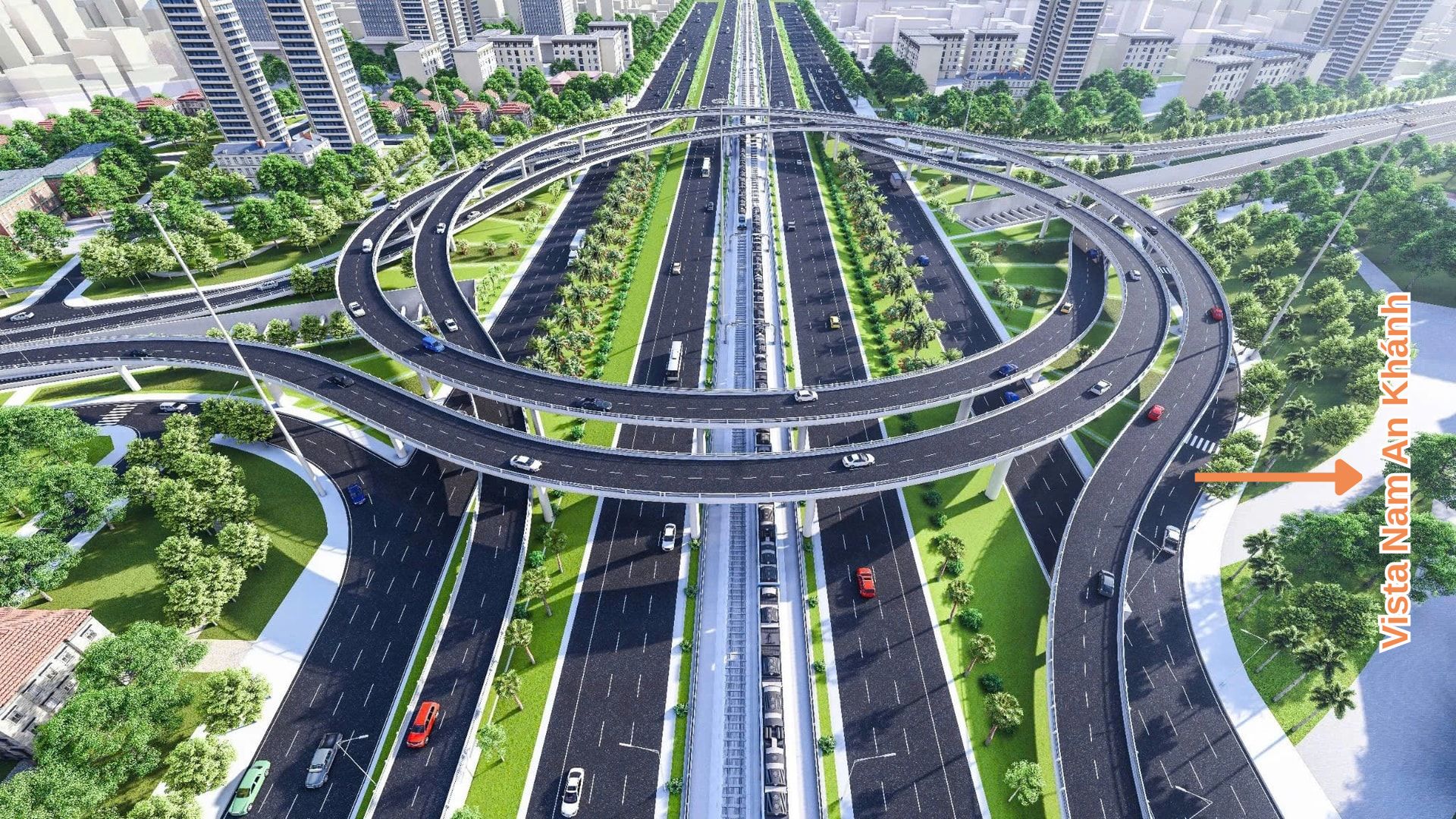 Phối cảnh nút giao đại lộ Thăng Long và đường vành đai 3.5