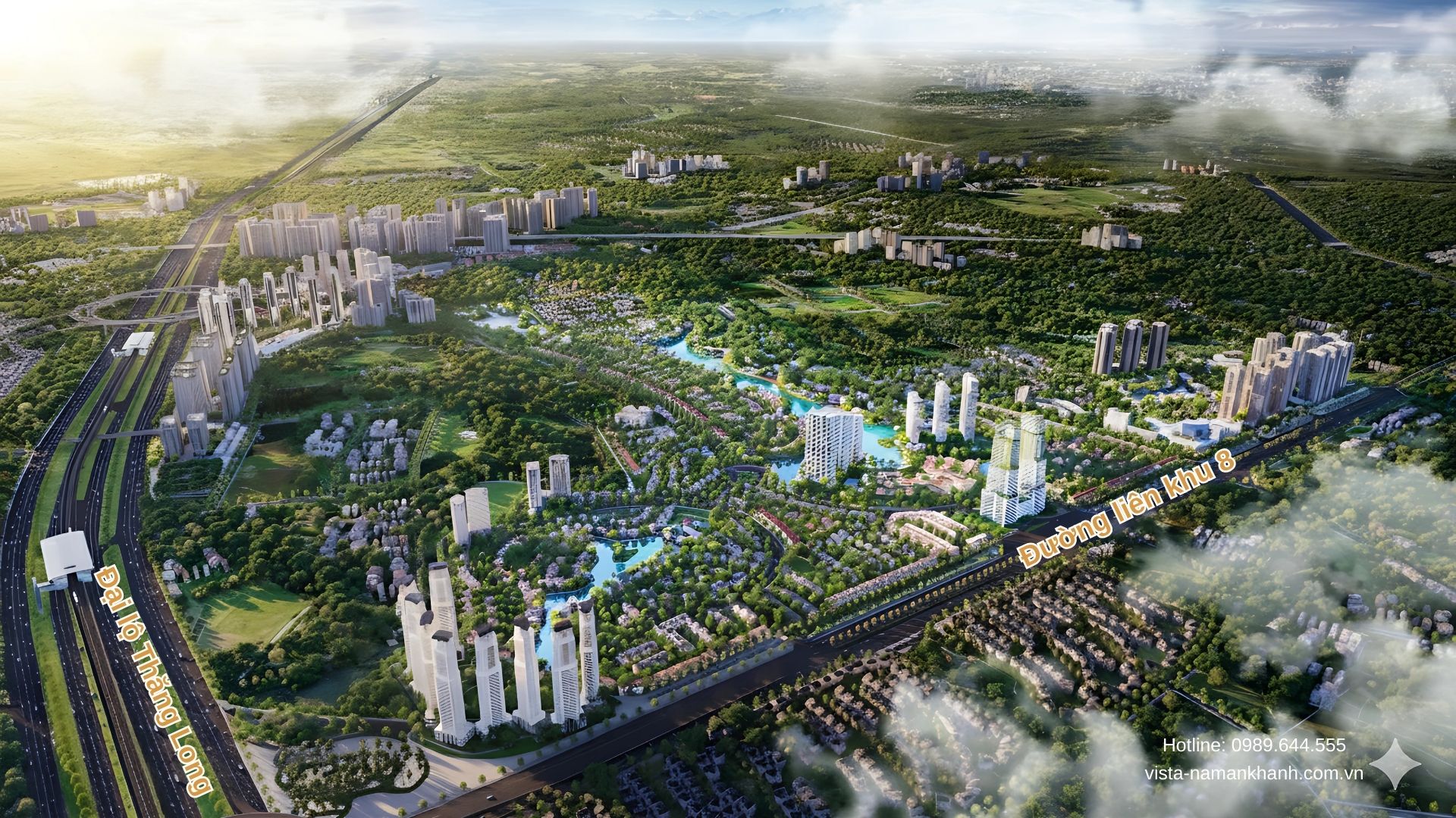 Vị trí Vista Nam An Khánh với 2 mặt tiền đường Đại lộ Thăng Long và đường liên khu số 8